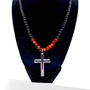 Black hematite cross pendant necklace